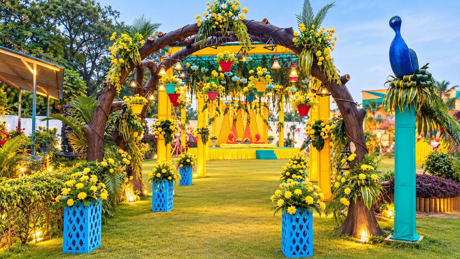Vibrant Garden Wedding Entrance - Grand Banquet & Event Lawn at Hotel Aryan International Bokaro